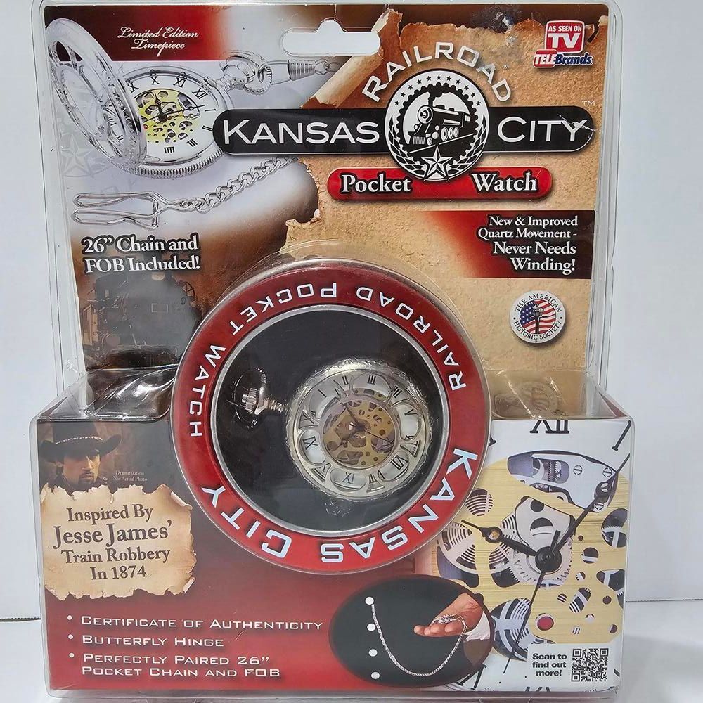 New TeleBrands Kansas City Railroad Pocket Watch 26" Chain - As seen on TV